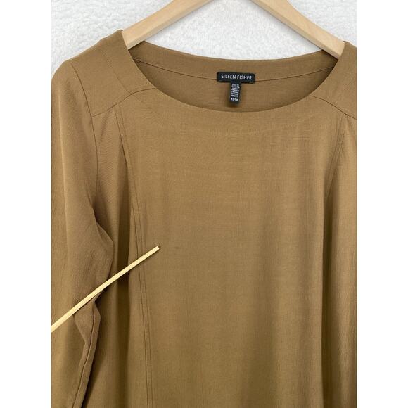 EILEEN FISHER Dress XS Shift Tencel Viscose Scoop Neck Long Sleeve Brown - Picture 11 of 16